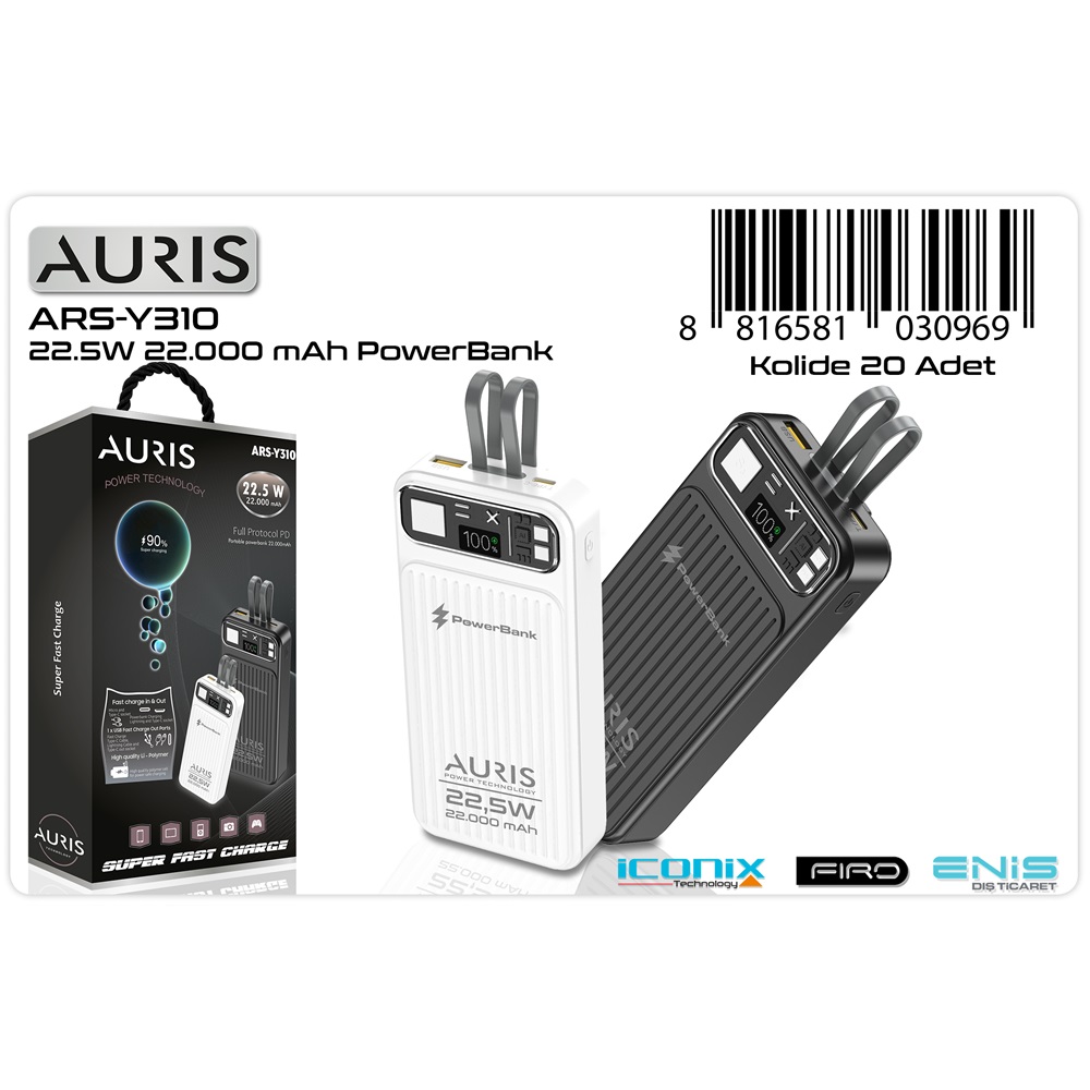 Auris 22000 mAh 22,5W Wireless Powerbank Y310