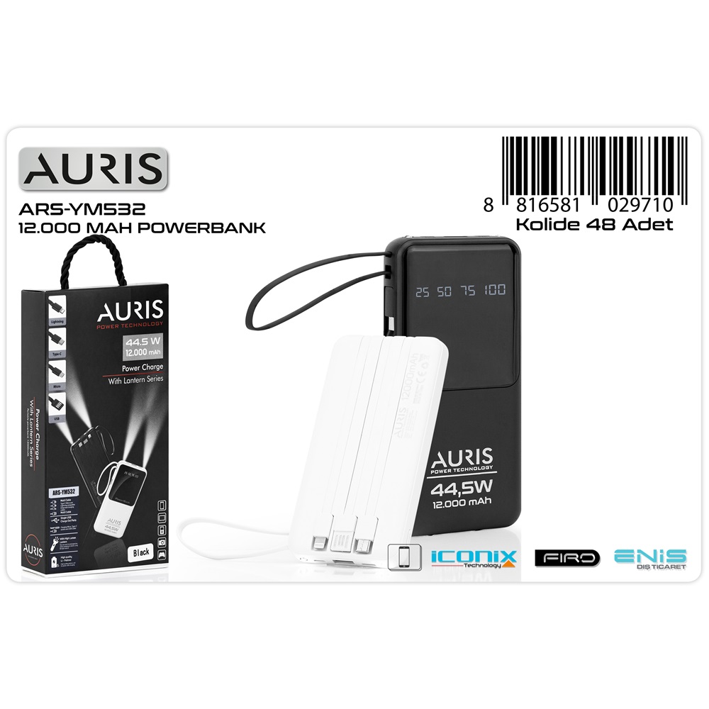 Auris 12000 mAh LED+Fener Powerbank
