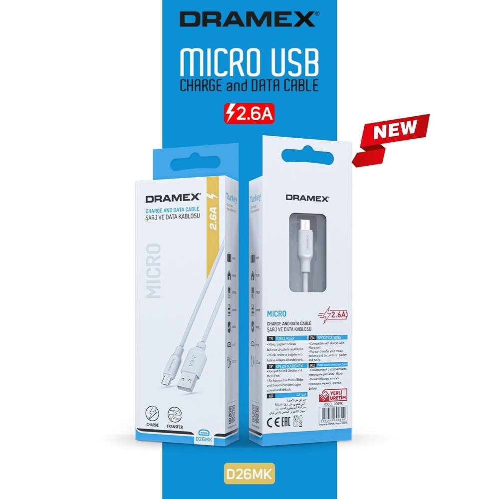 Dramex 2.6A Usb Giriş Micro Kablo