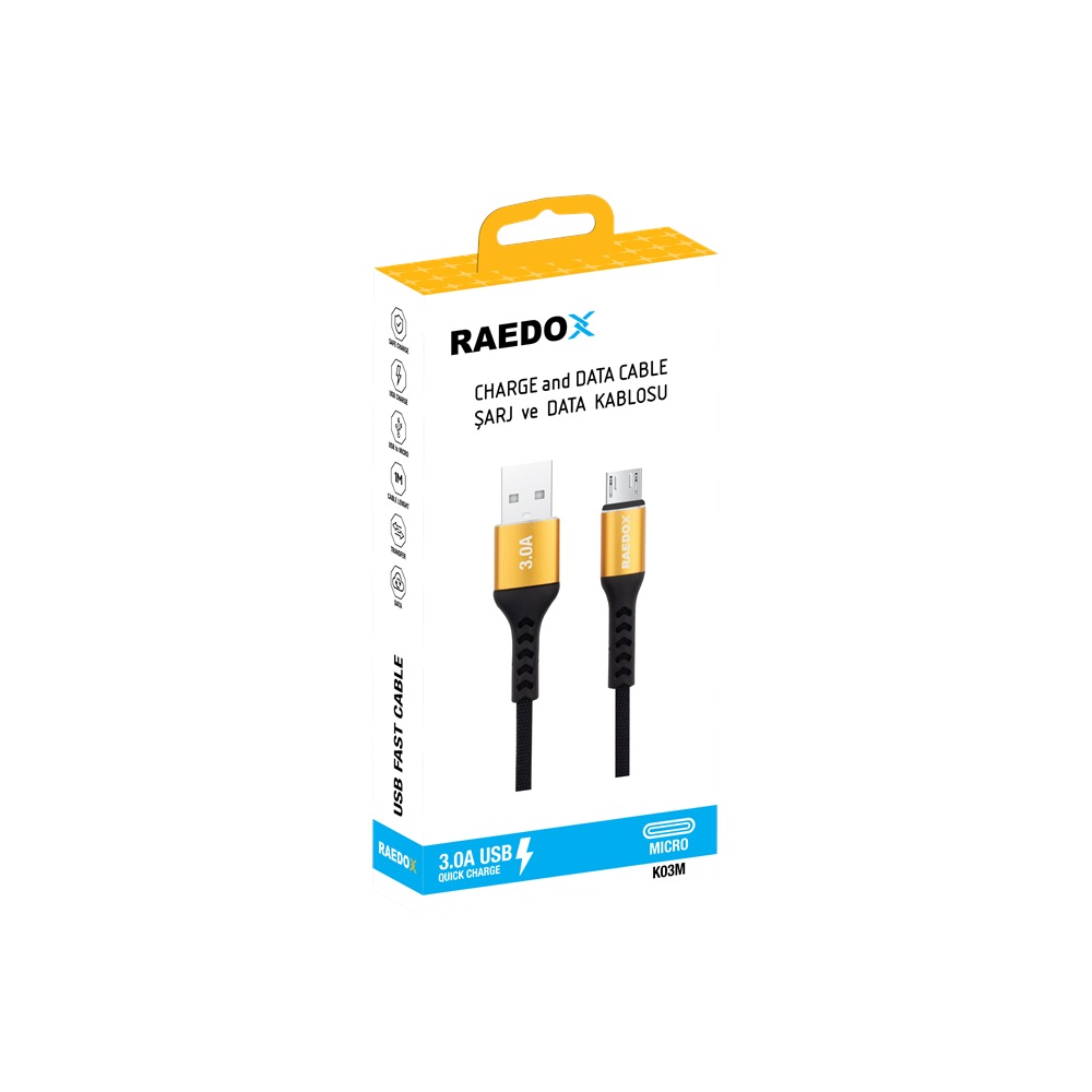 Raedox K03M Usb to Micro 1M / 3A Kablo