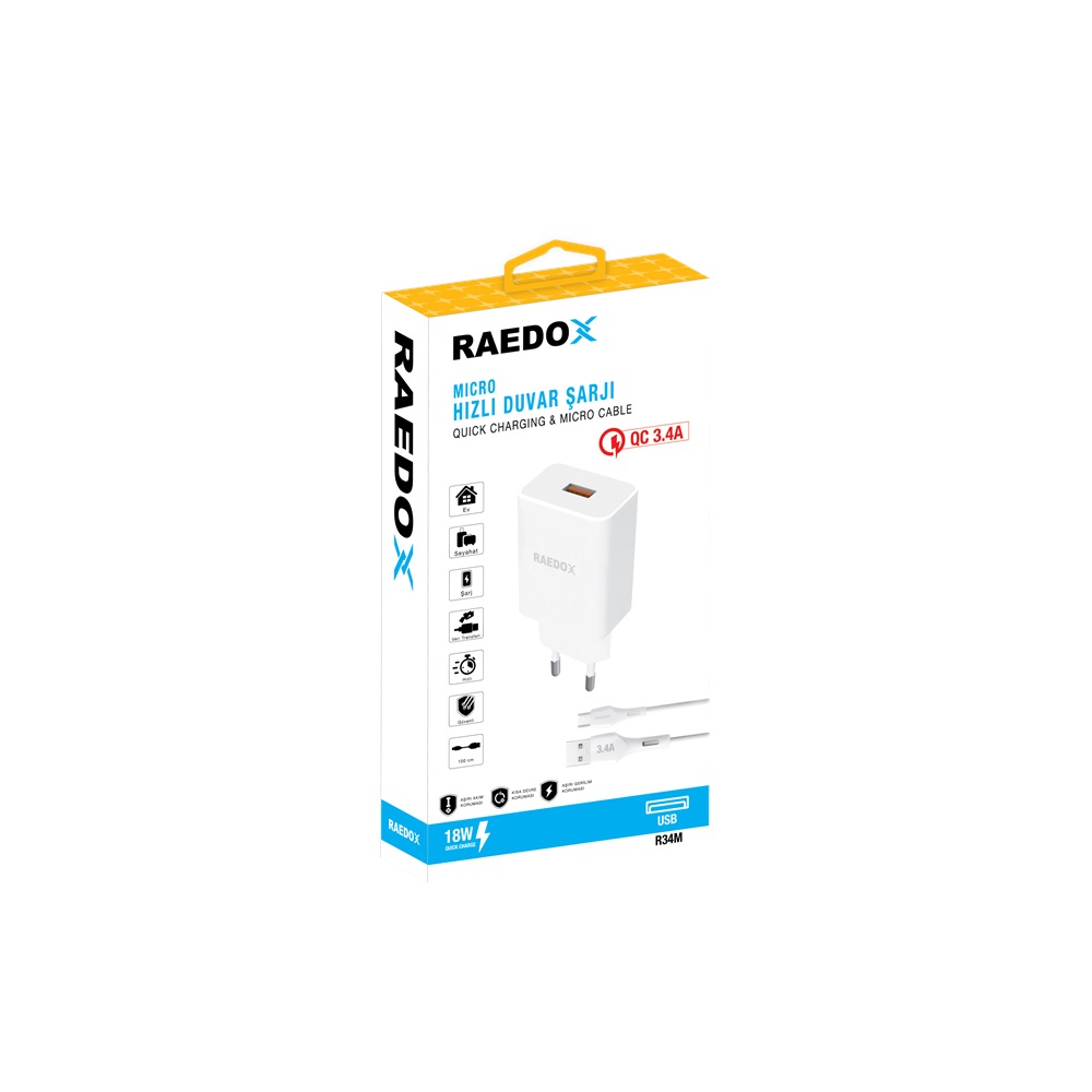 Raedox 18W 3.4A Micro Duvar Şarjı