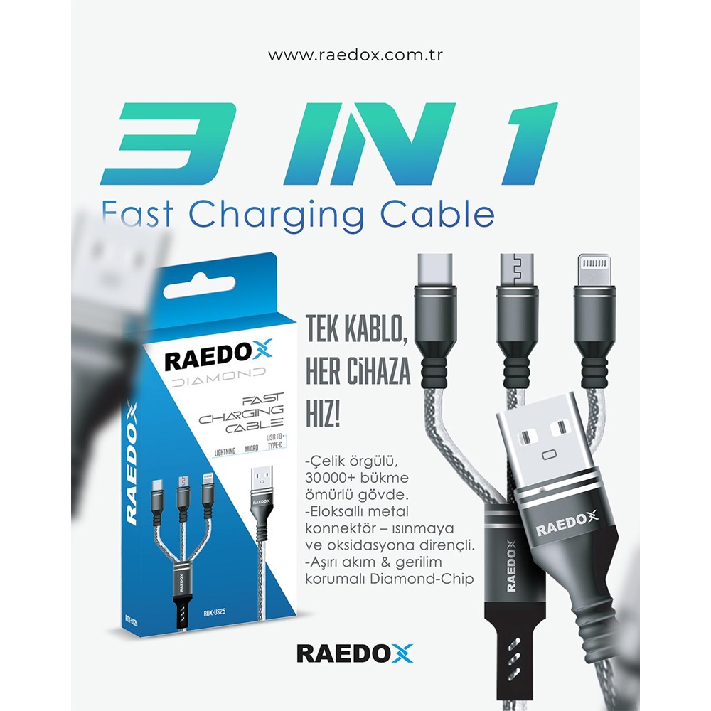 Raedox 3 İN 1 Fast Charging Cable