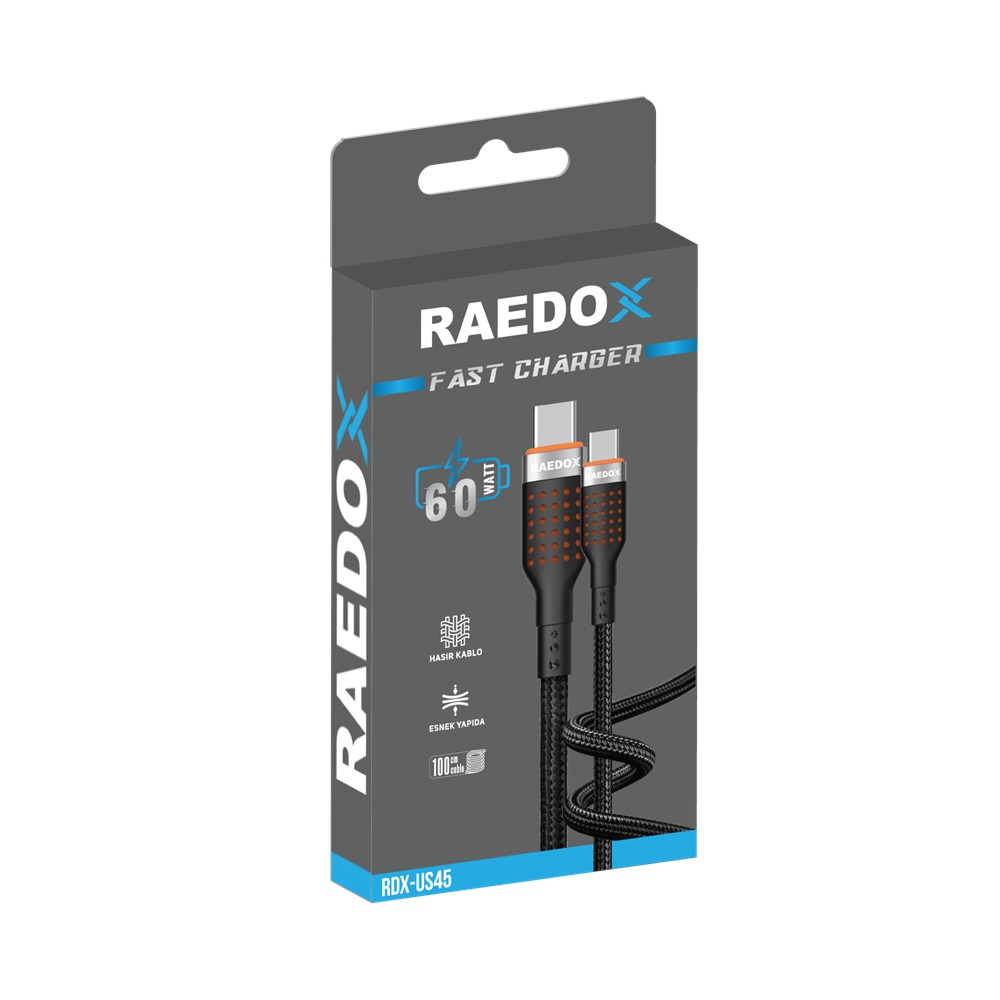 Raedox 60Watt Type-C Type-C Hasır Kablo