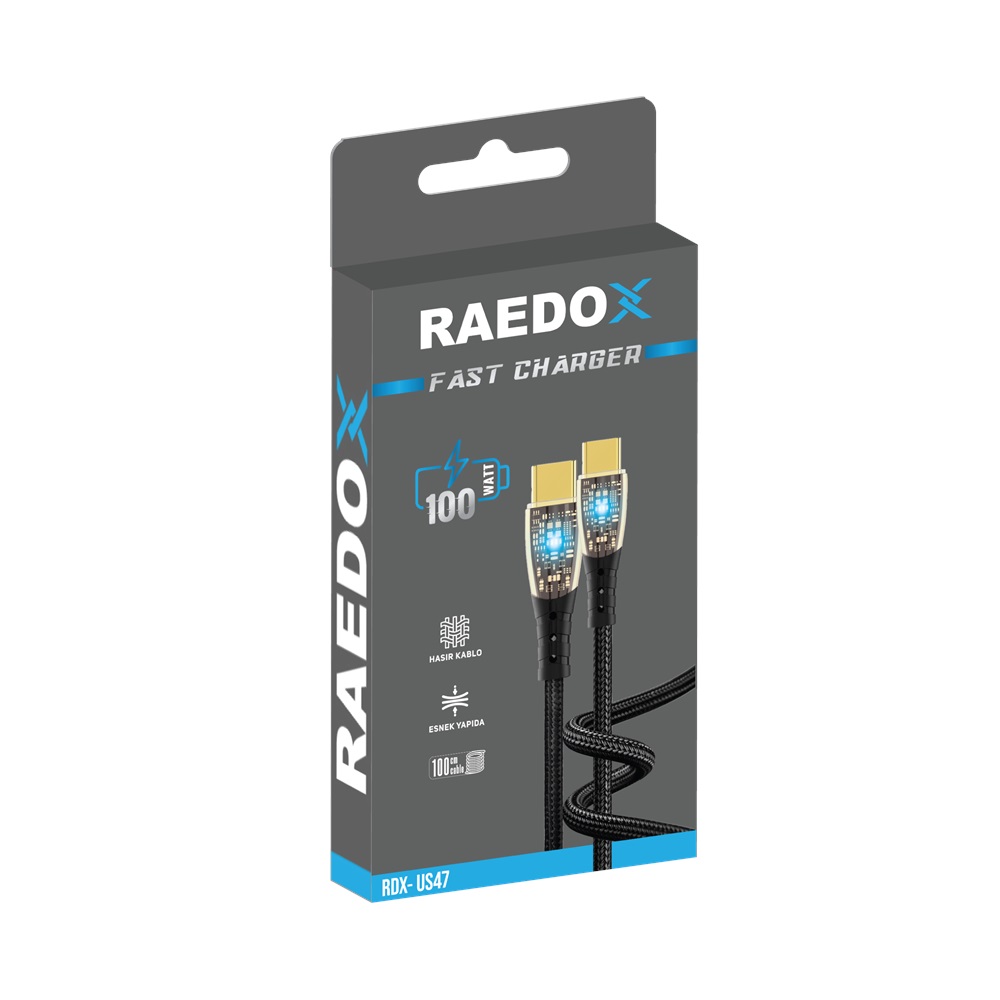 Raedox 100Watt Ledli Type-C Type-C Hasır Kablo