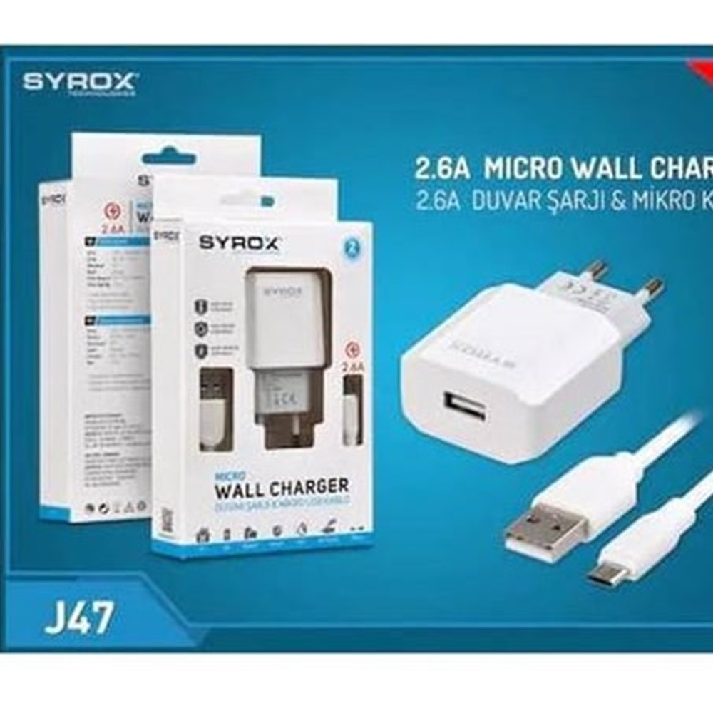 Syrox Note 4/5 - S6/S7 Set 2,6 Amper Micro Ev Şarjı - SYX-J47