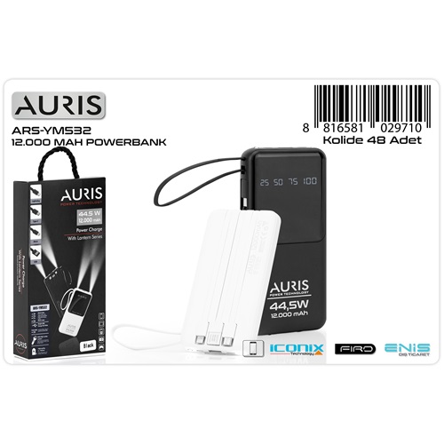 Auris 12000 mAh LED+Fener Powerbank