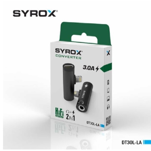 Syrox 3.0A Audio / Type-C > Lightning Dönüştürücü Siyah Gri DT30L-LA