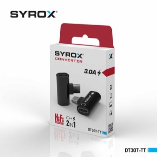 Syrox 3.0A Type-C / Type-C > Type-C Dönüştürücü Siyah-Gri DT30T-TT