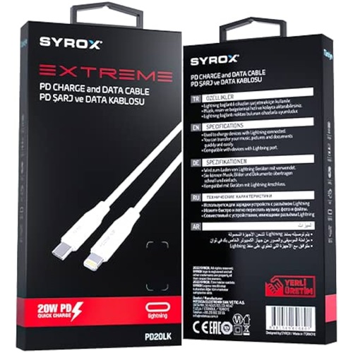 Syrox PD20LK 3.0A 20W PD Type-c To Lıghtnıng Kablo